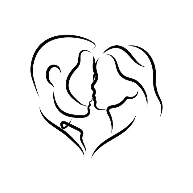 Line art of kissing couple vector image on VectorStock in 2023