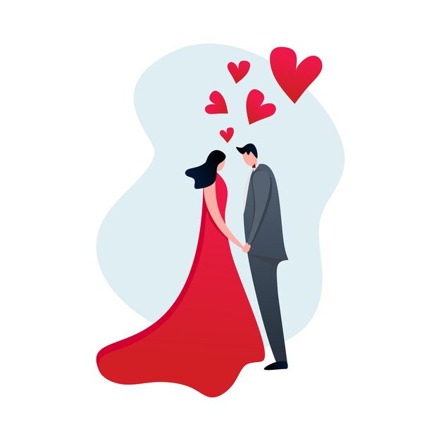 Vector couple in love in cartoon modern flat design with hearts