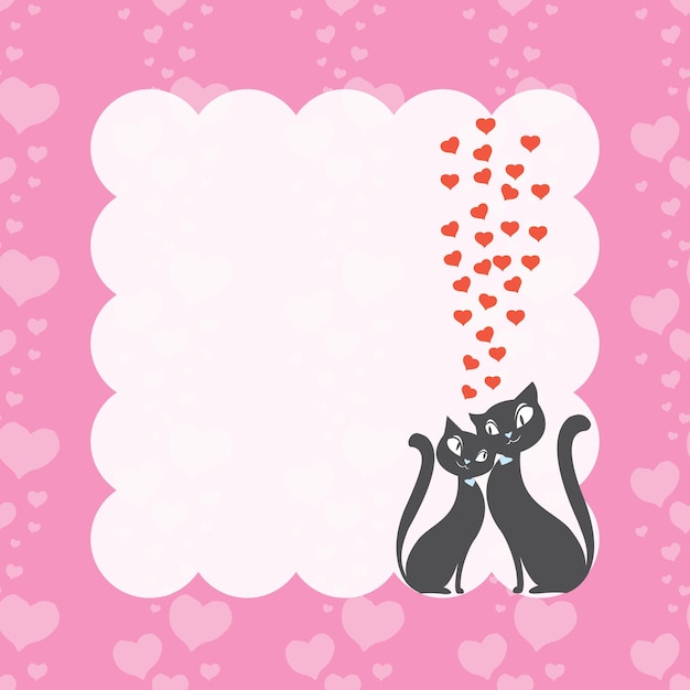 Couple love cats and frame with hearts seamless pattern love background vector illustration