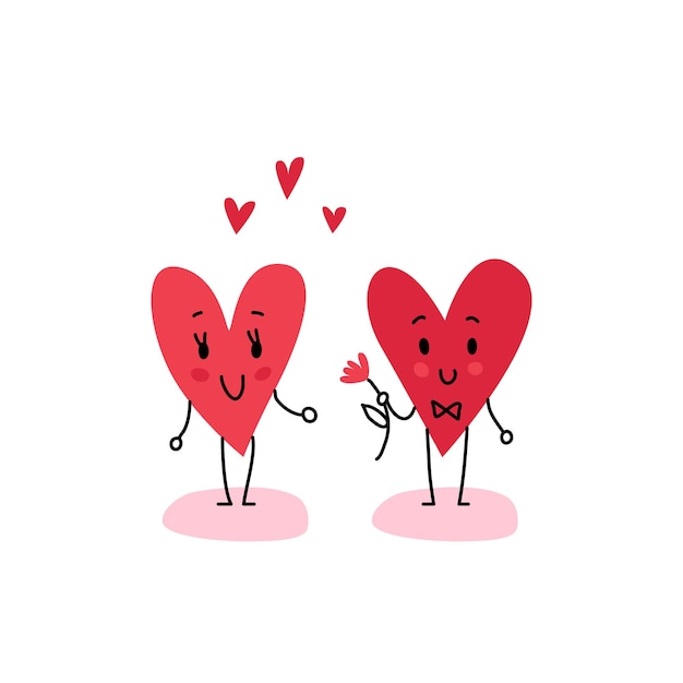 Couple in love concept two cute hearts Hand Drawn Valentines Day Vector Card