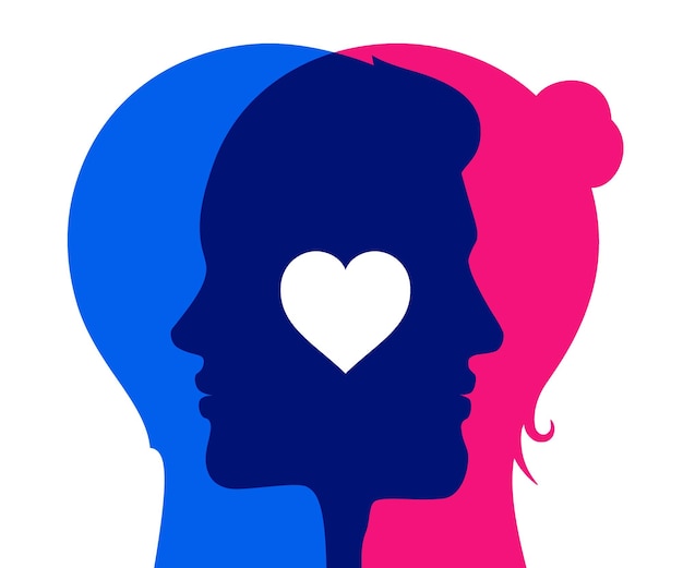 Couple in love concept vector illustration Man and woman with heart icon overlapping each other