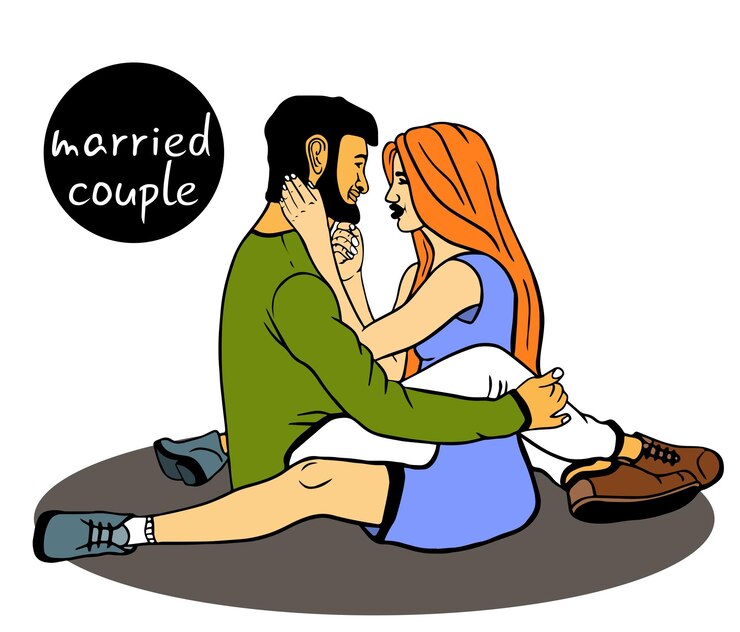 वेक्टर couple in love enjoys each other look into each other's eyes, sitting on the floor. married couple.