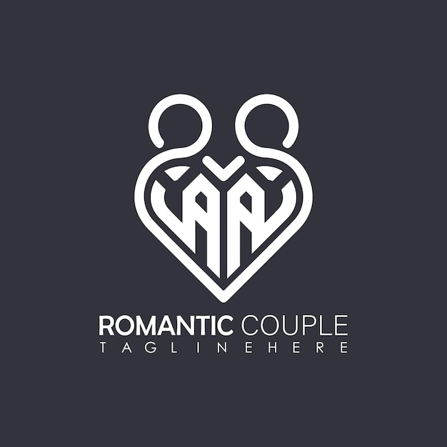 Любовная пара Символ сердца Все буквы Логотип иконы шаблон дизайна
