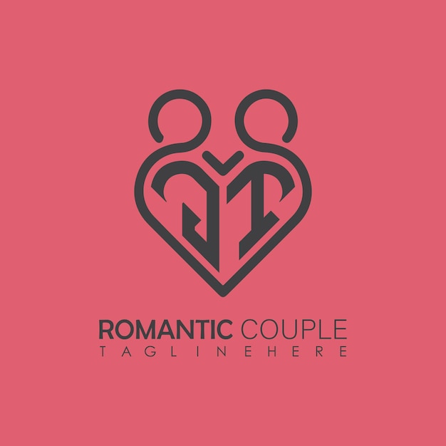 Couple love Heart symbol ALL letter logo icon design template