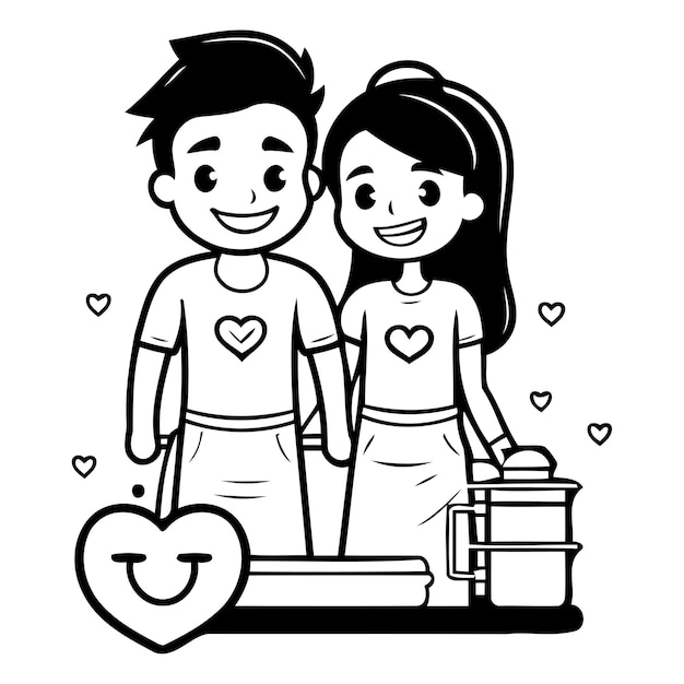 Couple in love holding hands Vector illustration in cartoon style