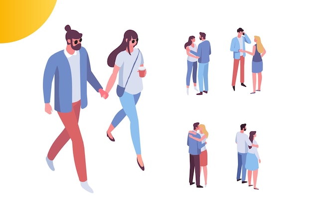 Couple in love isometric people setman and woman together