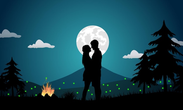 Vector couple love landscape background