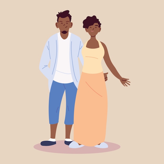 Vector couple in love, man and woman afro embracing each other affectionately illustration design