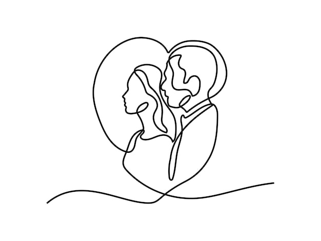 Couple in a love oneline continuous single editable line art