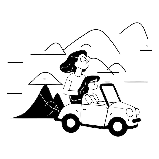 Couple in love on a road trip in flat style