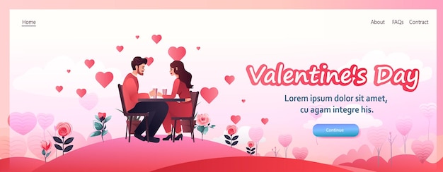 couple in love sitting at cafe table happy valentines day celebration concept copy space full length horizontal