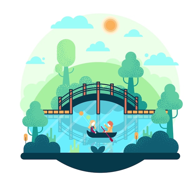 Couple in love spends time together on the river Vector illustration