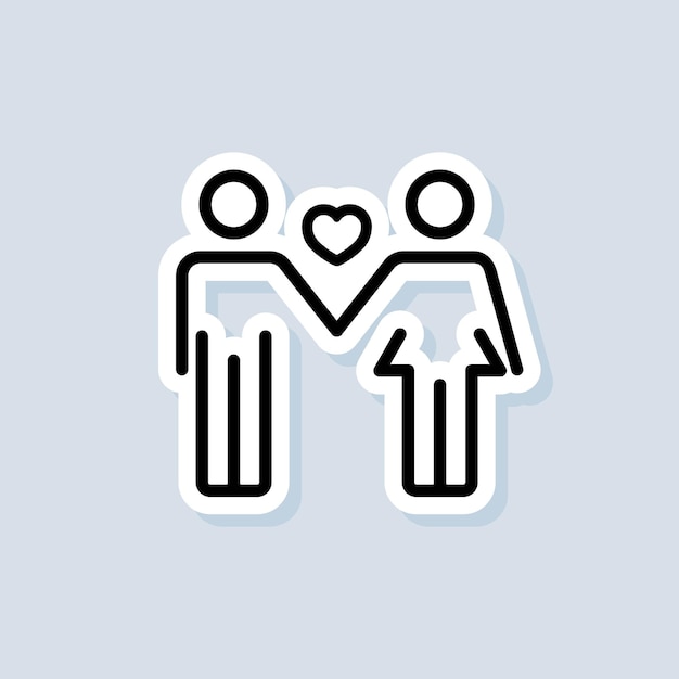 愛のステッカーのカップル。ロゴが大好きです。愛とバレンタインデーのコンセプト。孤立した背景上のベクトル。 EPS10。