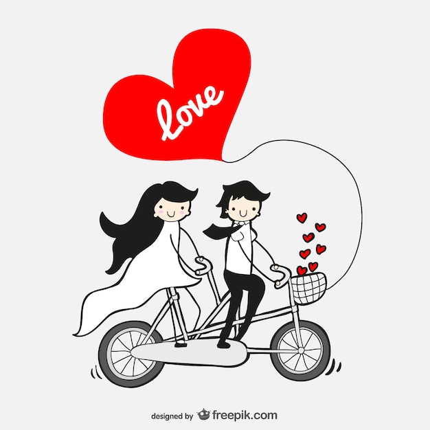 Couple in love in a tandem bicycle