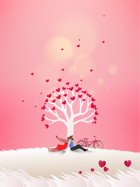 Vector couple under a love tree