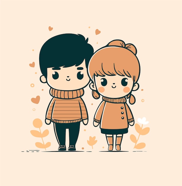 A couple in love with a cute cartoon illustration of a couple.