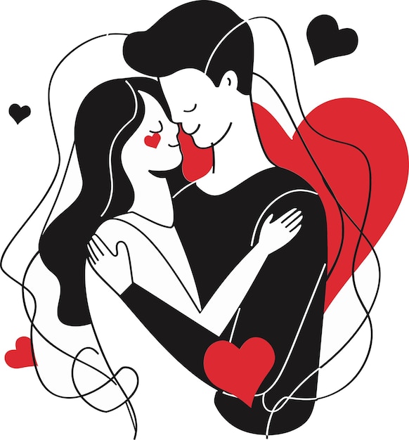 a couple in love with hearts and a man kissing
