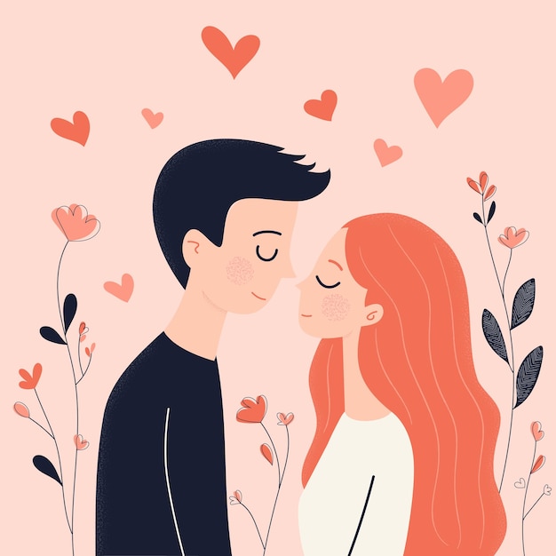 couple of lovers on a background of flowers vector card illustration for valentines day