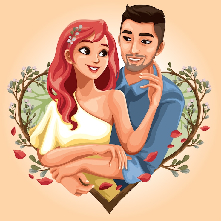 Vector couple in loving embrace