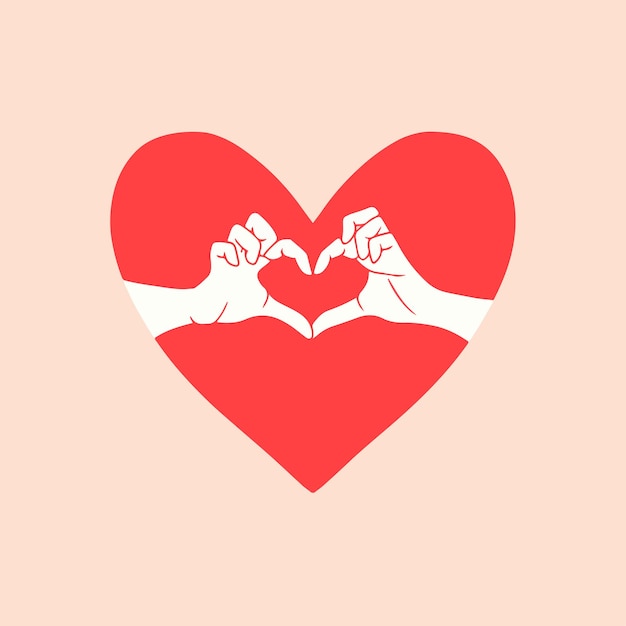 Couple make heart hand shape in the middle of red heart shape logo design vector illustration