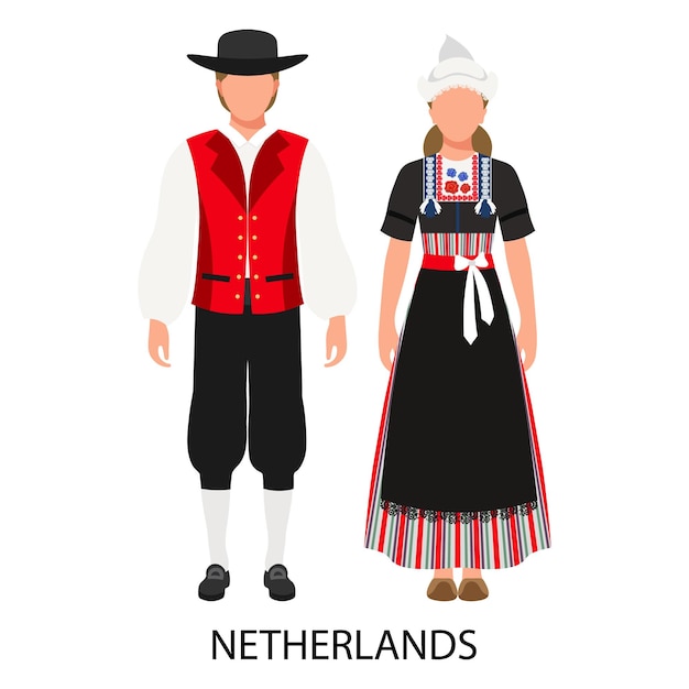 Vector a couple of a man and a woman in dutch folk costumes culture and traditions of the netherlands