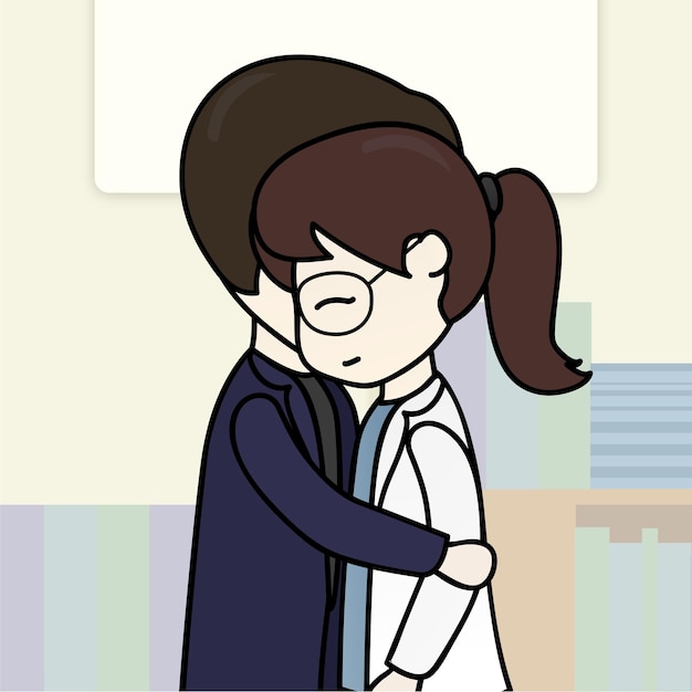 Vector couple man and woman hug cute illustration