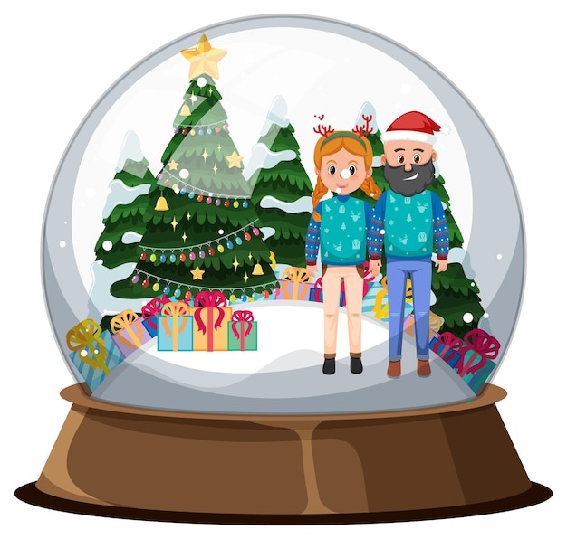 Vector couple man and woman in snowglobe