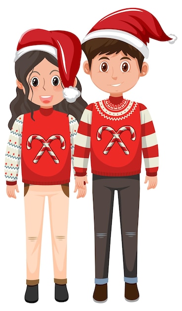 Vector couple man and woman wearing christmas outfits