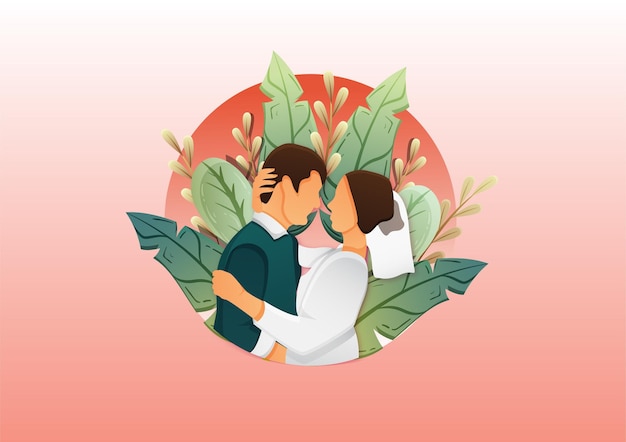 Vector couple married lovers outdoor illustration