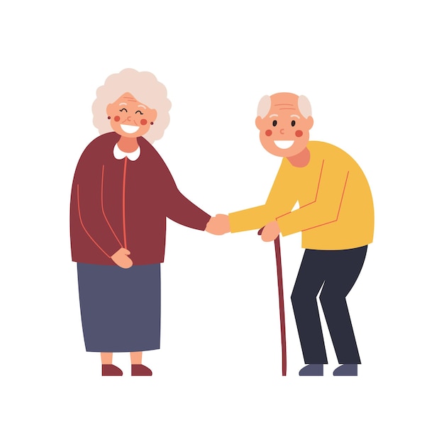 Couple at the meeting. elderly people get to know each other. say hello. illustration.