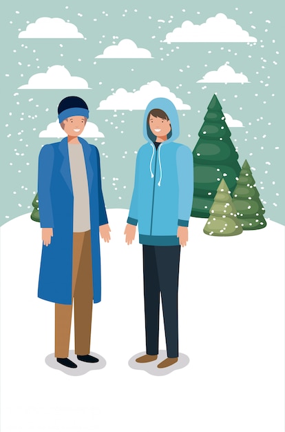 couple of men in snowscape with winter clothes