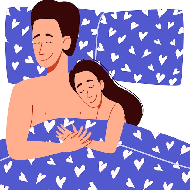 A couple of men and women lying in bed a guy and a girl are sleeping in an embrace