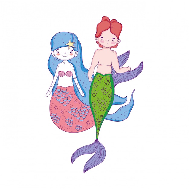 Couple mermaids fairytale characters