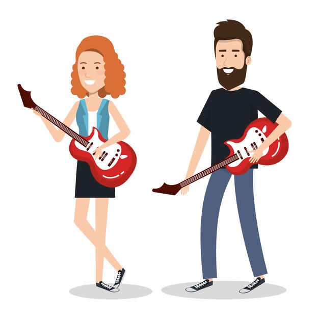 Vector couple musicians playing musical instruments