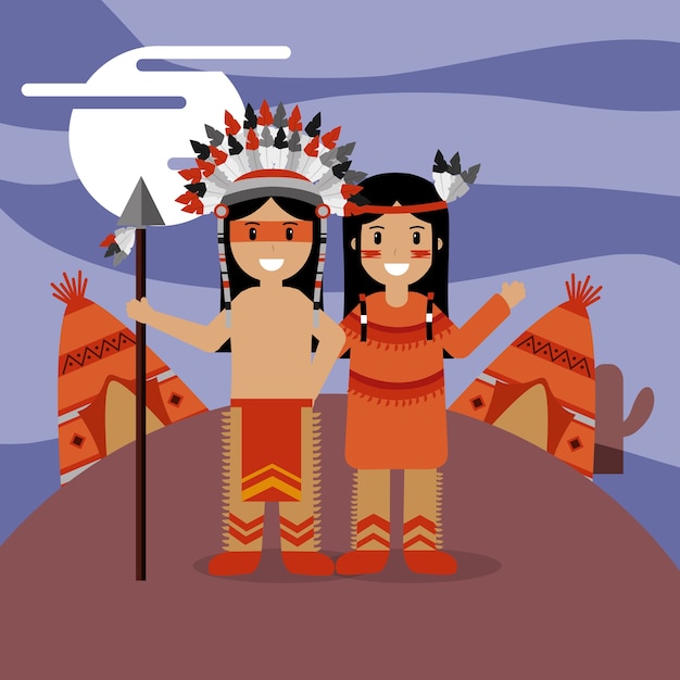 Couple native american in traditional costume