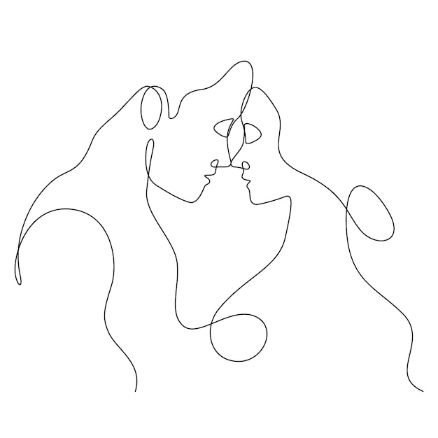 Vector couple in nose to nose pose romantic emotion in continuous line drawing