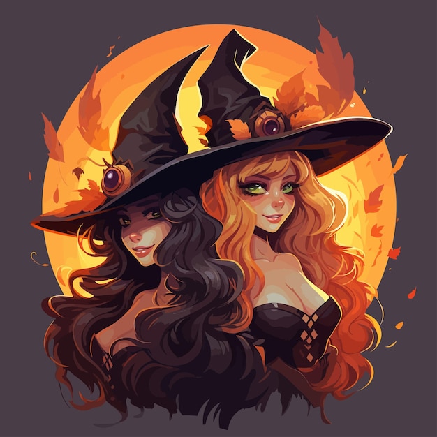 Vector couple_of_witches_for_halloween_vector