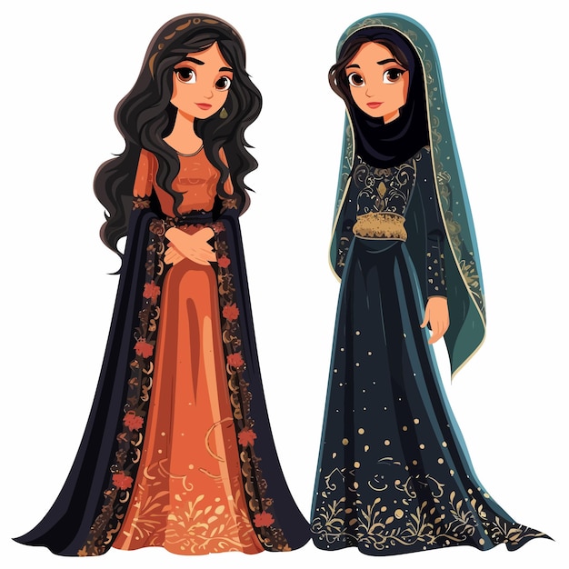 Vector couple_of_young_girls_in_beautiful_arabic_dresses