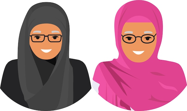 couple old arab women in traditional muslim arabic clothing in flat style. vector illustration