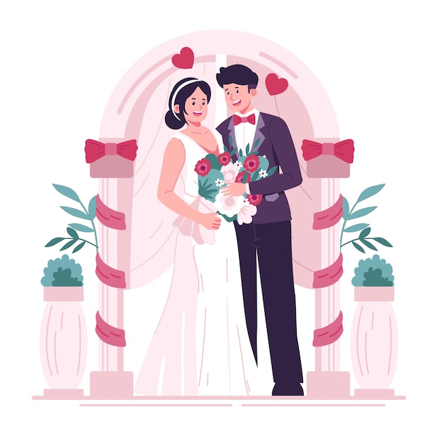 ベクトル 結婚式のキャラクターイラストのカップル