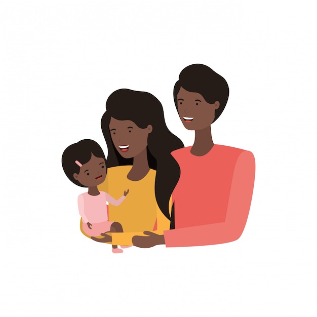 Vector couple of parents with daughter avatar charactar