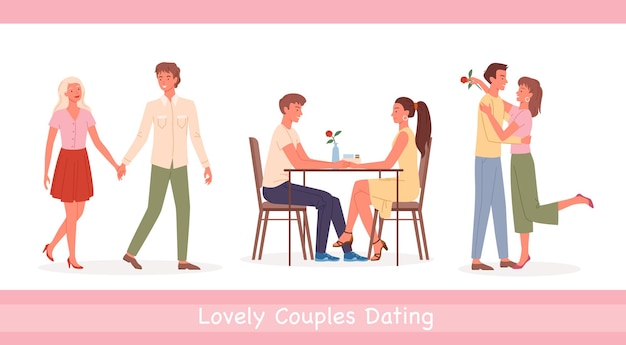 Vector couple people meet on date illustration.