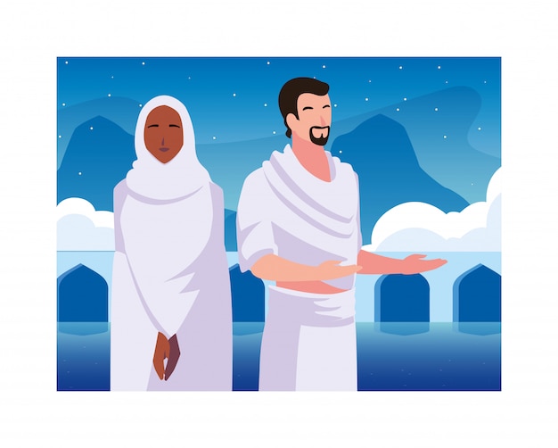Couple of people pilgrims hajj , day of dhul hijjah