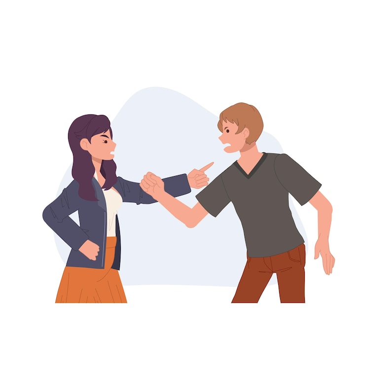 वेक्टर couple people yell angry husband wife fight aggressive man woman yelling argument vector illustrataion