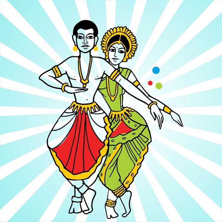 वेक्टर couple performing odissi classical dance of odisha, indian classical dance.