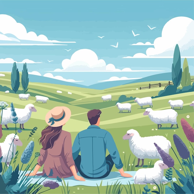 Vector couple picnic ai generated image