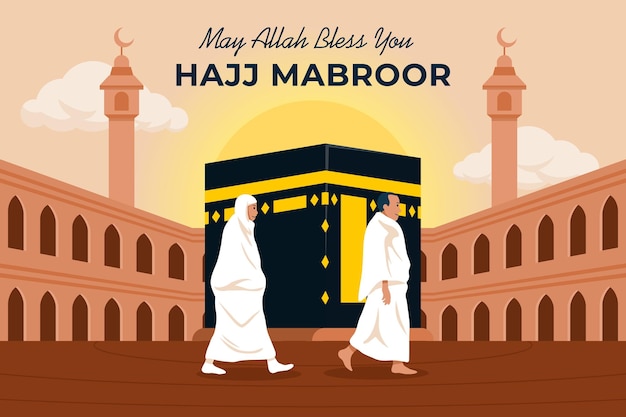 couple pilgrims walking pass kaaba