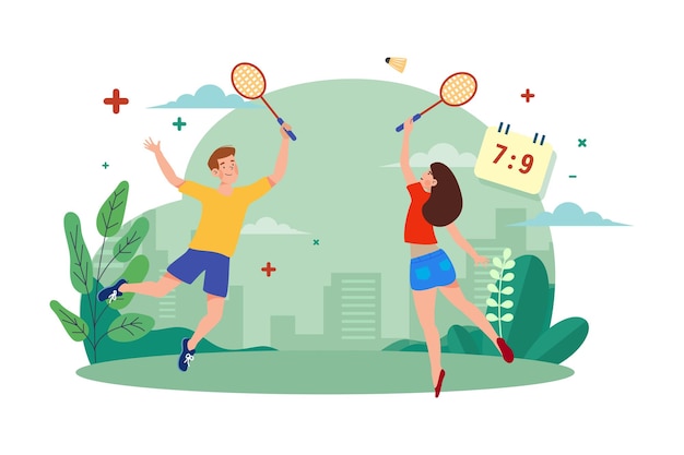 Couple playing badminton