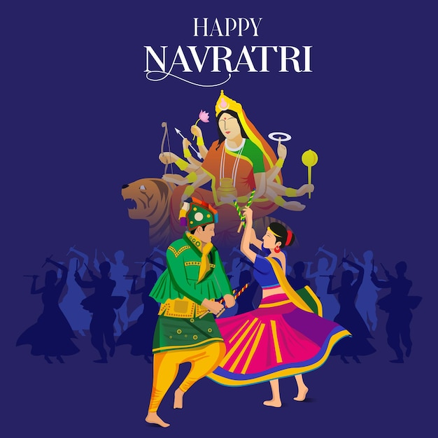 Vector couple playing gujarati folk dance garba