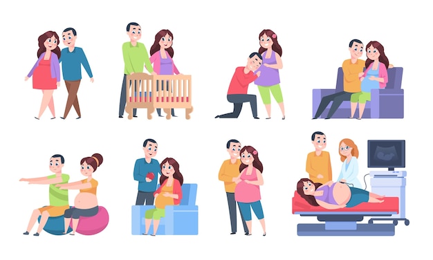 Couple pregnancy characters illustration